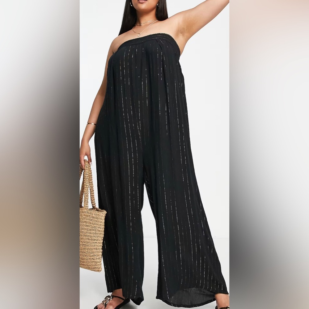 River Island Bandeau Tie-Back Wide Leg Semi-Sheer Jumpsuit, sz US 16
